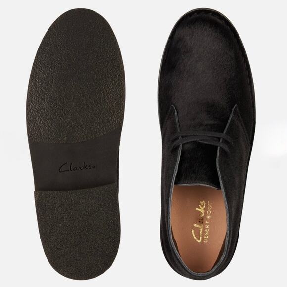 NIB Clarks Desert Boots 2 7M Black Leather Calf Hair Chukka Boots Booties - Picture 11 of 12